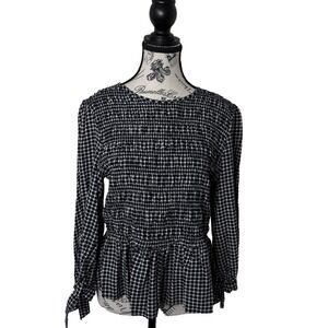 Tommy Hilfiger Blouse Women's Sz L  Round neck Long Sleeve Blue White Lace